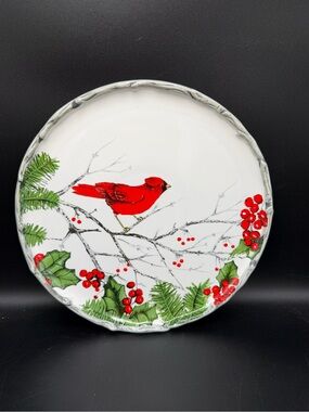 Cardinal & Holly 8" Ceramic Plate - Global Design Connections - Christmas/Winter